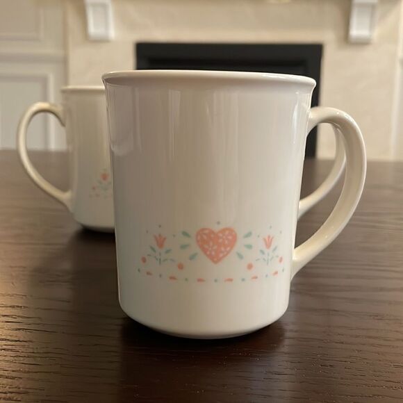 Corning Ware Coffee Cups, Corning Ware Corelle Forever Yours, Peach Hearts 3.75” - Picture 4 of 6